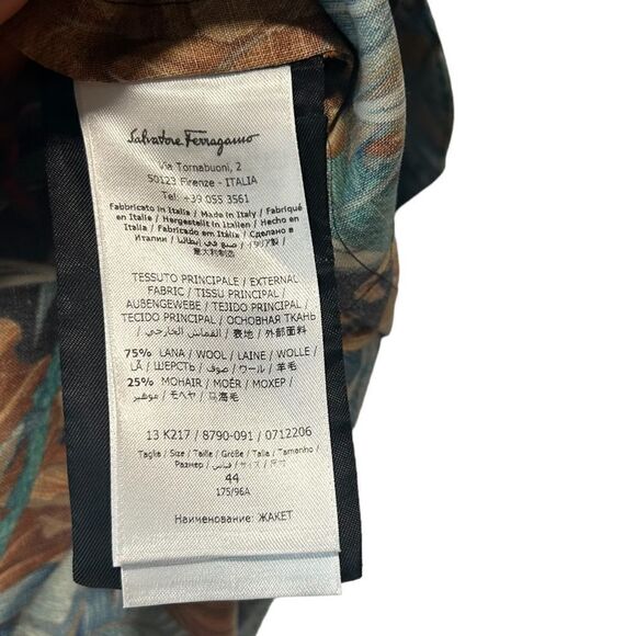 SALVATORE FERRAGAMO Wool and Mohair Floral Leaves Jungle Short Sleeve Blazer - Picture 13 of 14